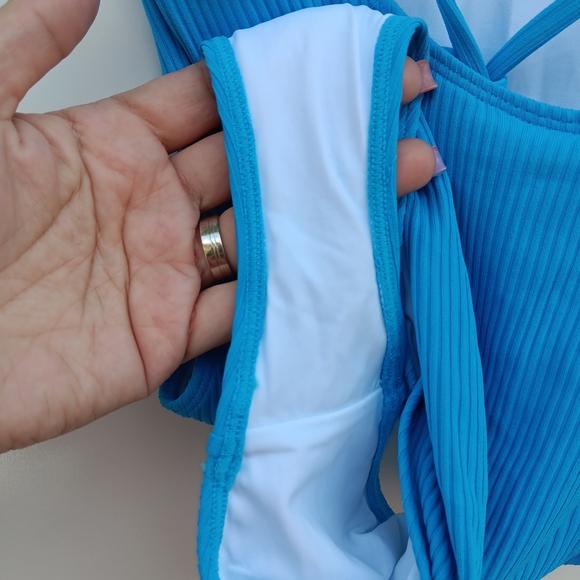 Blue Ribbed Textured Swimsuit - Picture 4 of 5